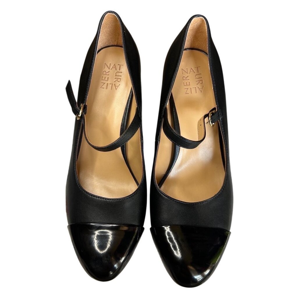 Naturalizer Loveable Block Heel Patent Accented Toe Highlighting Soft Black Leat - Picture 7 of 13